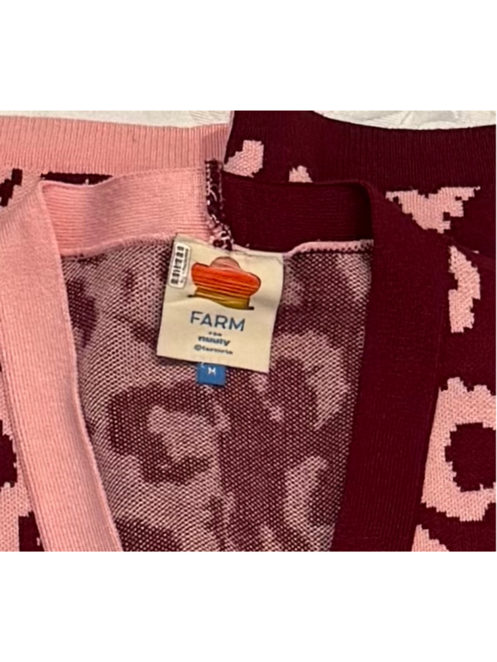 Farm Rio Mixed Leopard V-Neck Knit Midi Cardigan Dress Pink Burgundy Size Medium - Picture 6 of 7